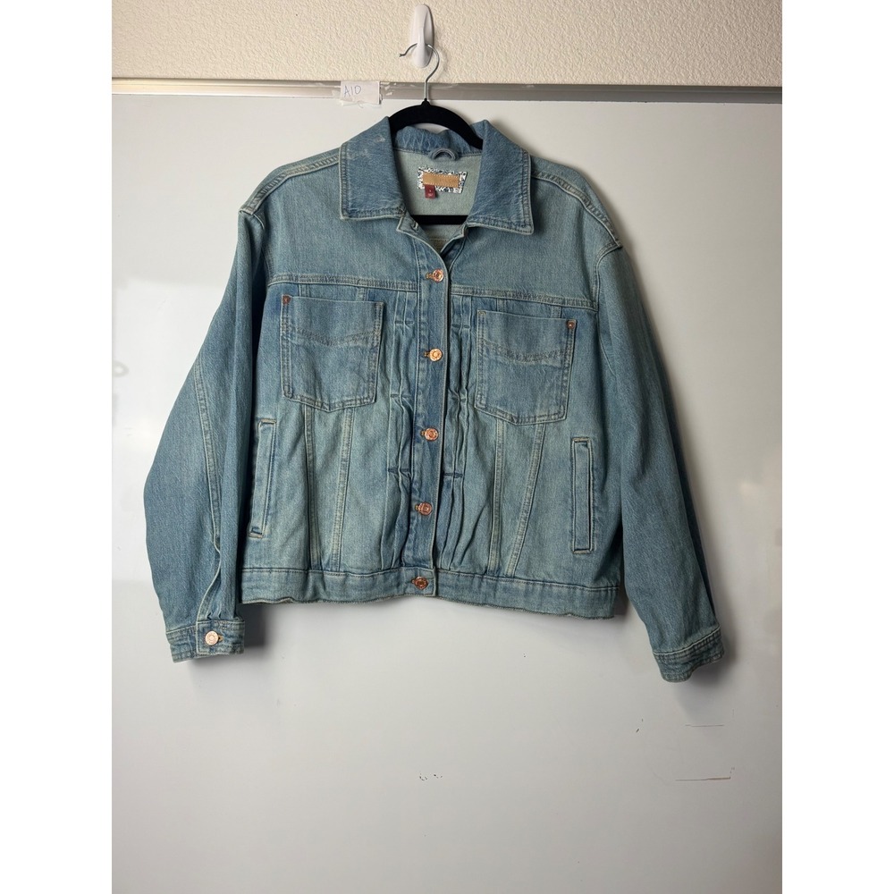Pilcro and the Letterpress Light Wash Denim Trucker Jacket Cinch Back Blue Small
